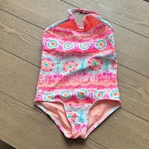 Vibrant Pink and Orange Kids Swim One Piece